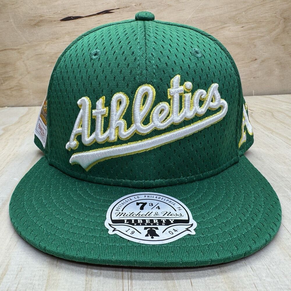 NEW Oakland Athletics Mitchell Ness Liberty Fitted Hat Cap Mesh Green sz 7 3/4